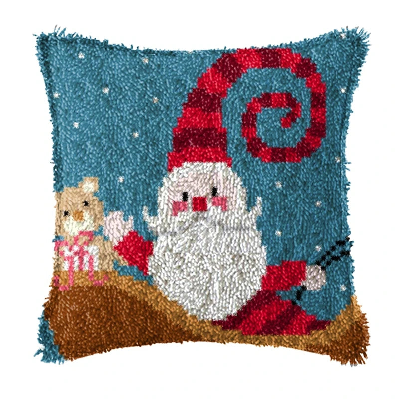 Snowman & Elk Latch Hook Kit – DIY Crochet Rug & Cushion Embroidery Set