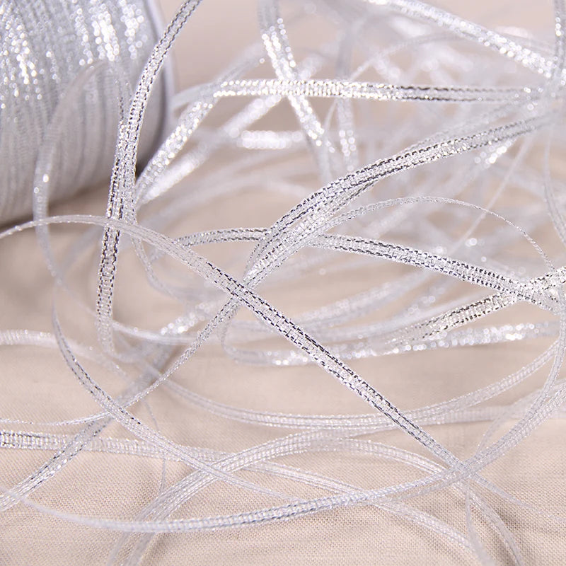 25Y 6mm Glitter Silk Satin Ribbon – Silver/Gold