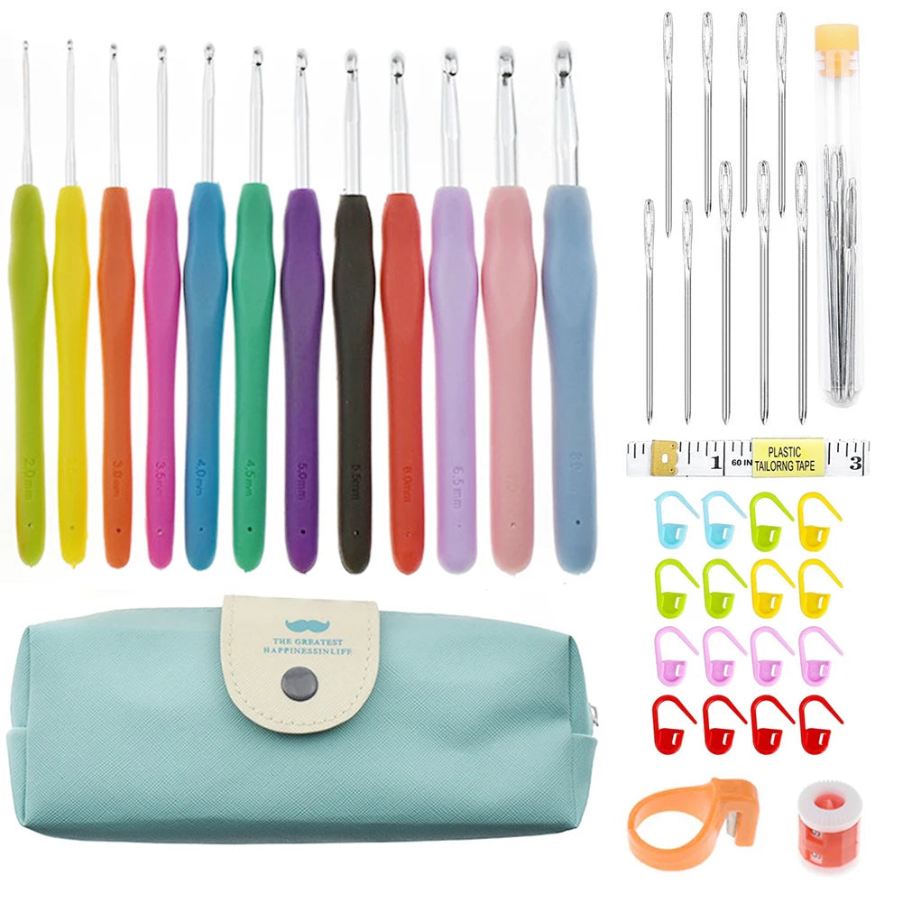 Crochet Hook Kit with Storage Bag Soft Handle Aluminum Needles