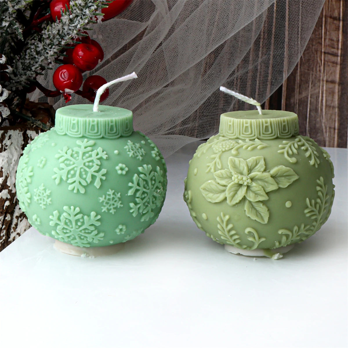 3D Christmas Ball Candle Mold – Silicone Embossed Lantern Mold for DIY Crafts