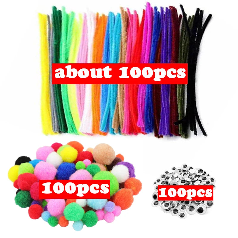 1000pcs Kids Craft Supplies Kit – Pipe Cleaners, Pompoms, Stickers, Feathers & Felt