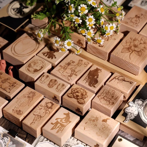 Vintage Flower & Bear Wooden Rubber Stamp – DIY Scrapbooking & Card Making