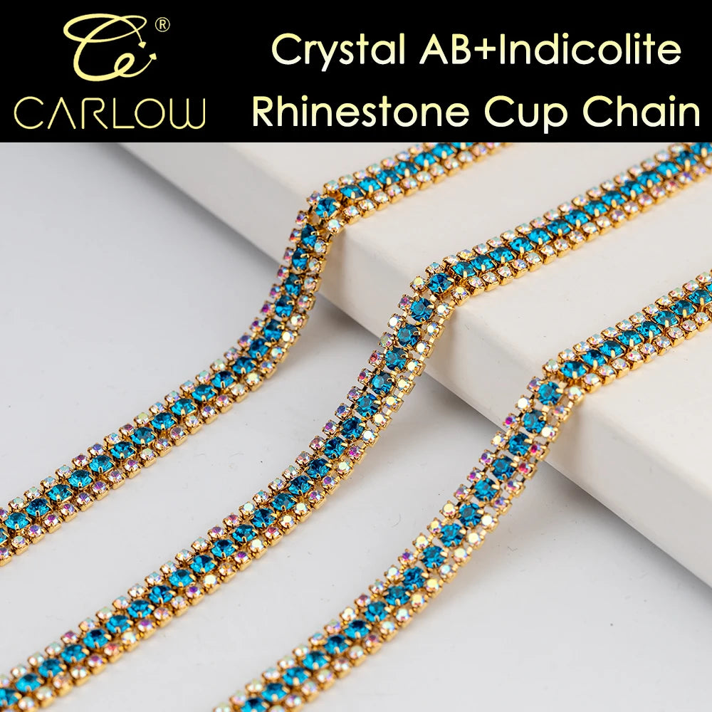 CARLOW AAAAA 3-Row Rhinestone Cup Chain – Gold Base