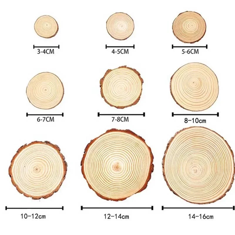 Natural Pine Wood Slices with Bark – 3–16CM Unfinished Round Log Discs (1–10pcs)