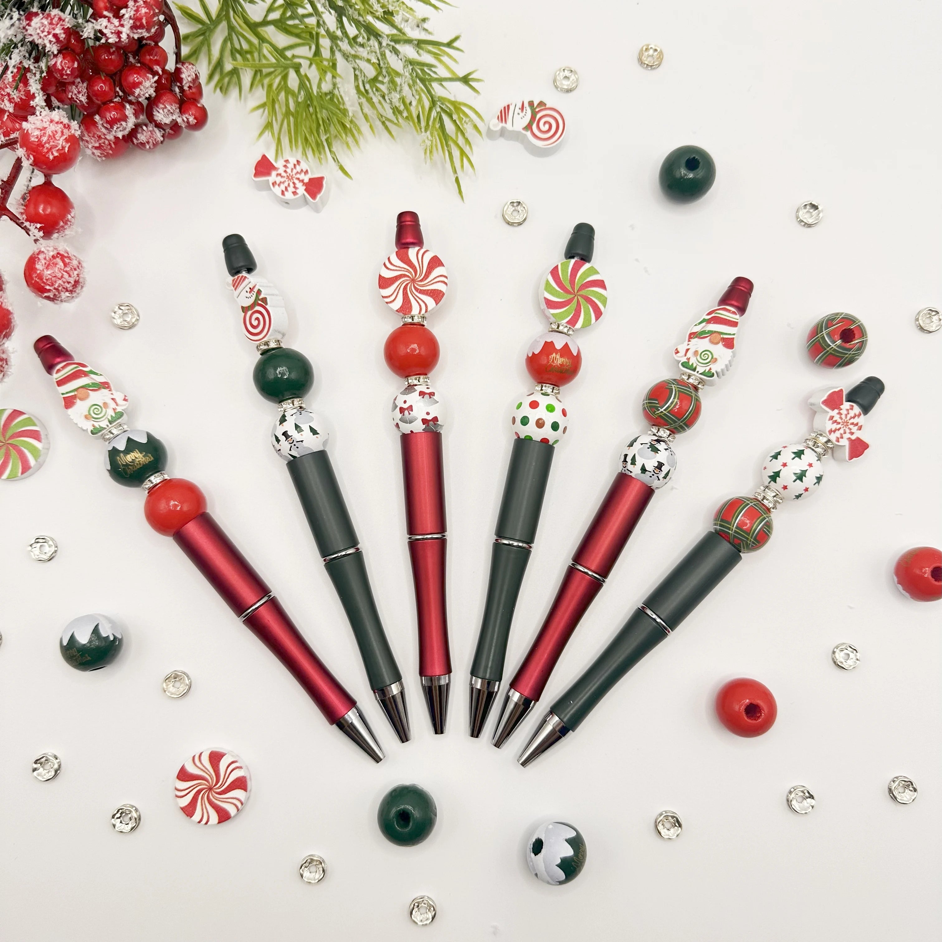 Christmas DIY Bead Pens Kit – 6PCS Snowman & Candy Themed Craft Supplies