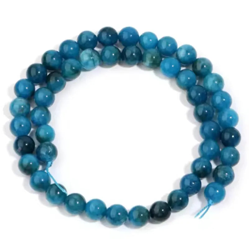 Blue Apatite Round Gem Bead Strand