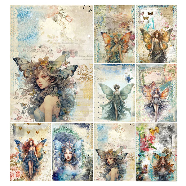 Butterfly Girl Rice Paper Pack – 8PCS Vintage Floral Papers for DIY Junk Journals