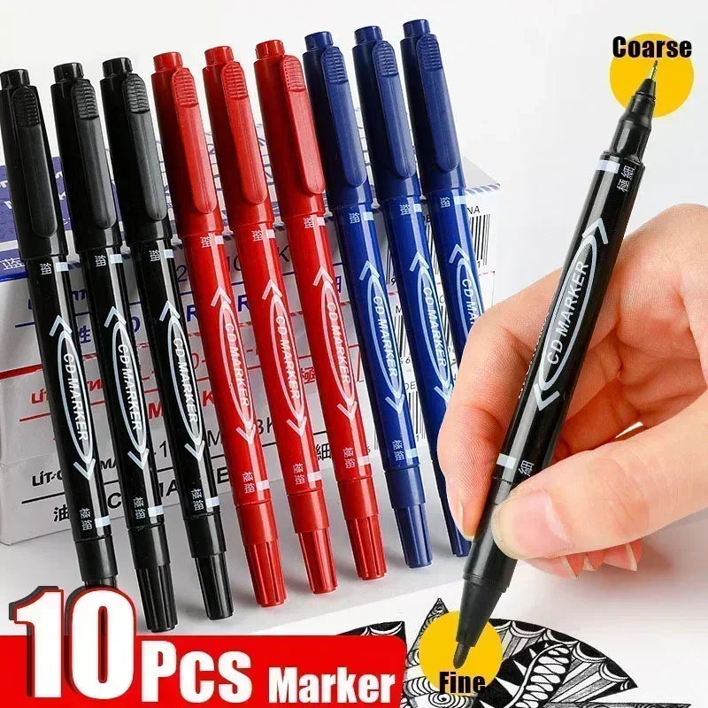 Twin Tip Permanent Markers – Black, Blue, Red (5/10 Pack)