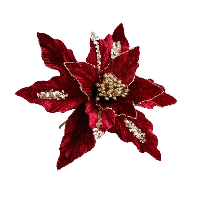 Large Glitter Velvet Christmas Flower – 26CM Artificial Ornament for Tree & Home Décor