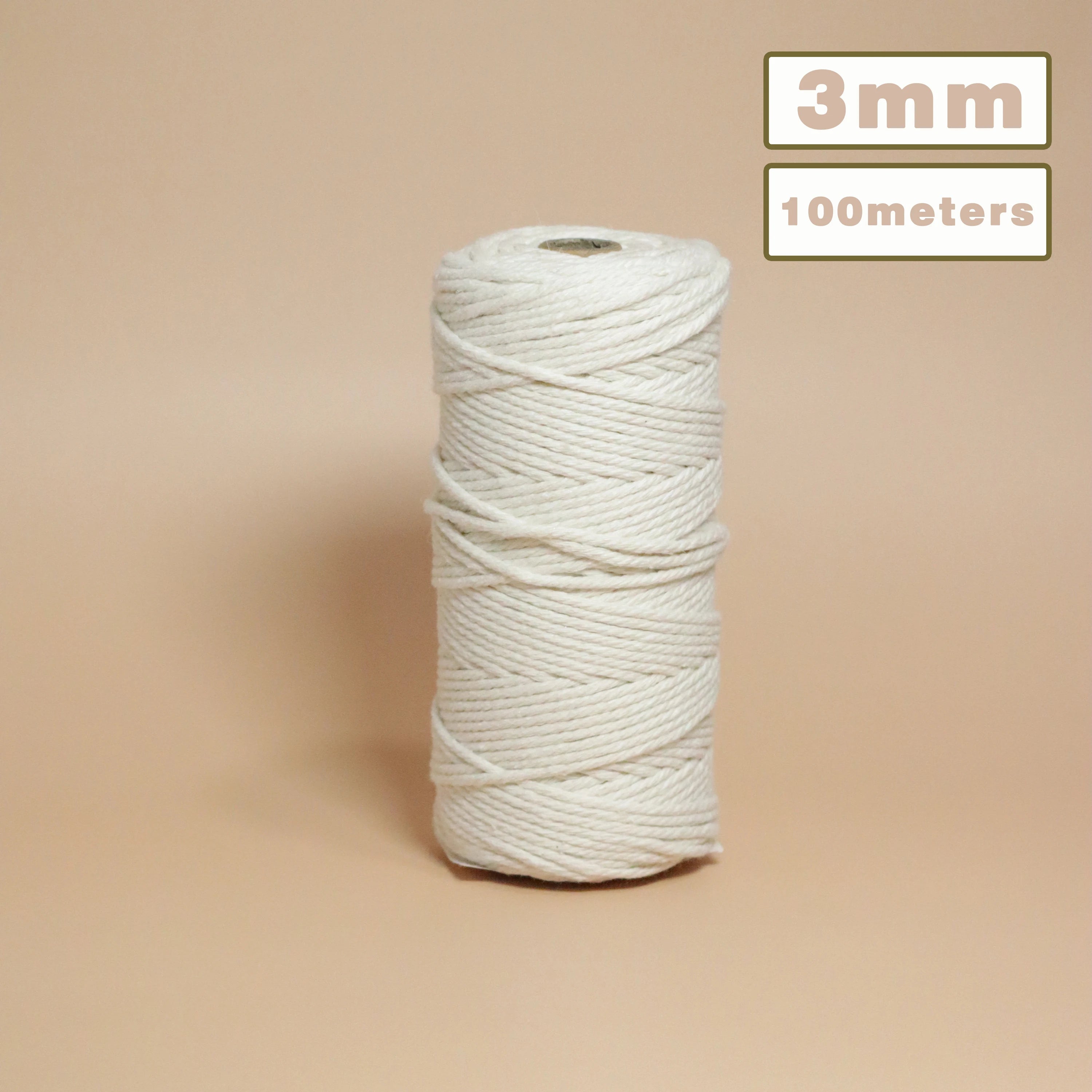 100% Natural Cotton Macrame Cord 4mm – Craft Rope for DIY, Knitting & Décor (Beige)