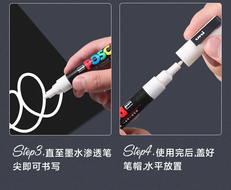 🎨 UNI POSCA Acrylic Paint Marker Set – PC-1M / PC-3M / PC-5M Quick-Dry Permanent Paint Pens