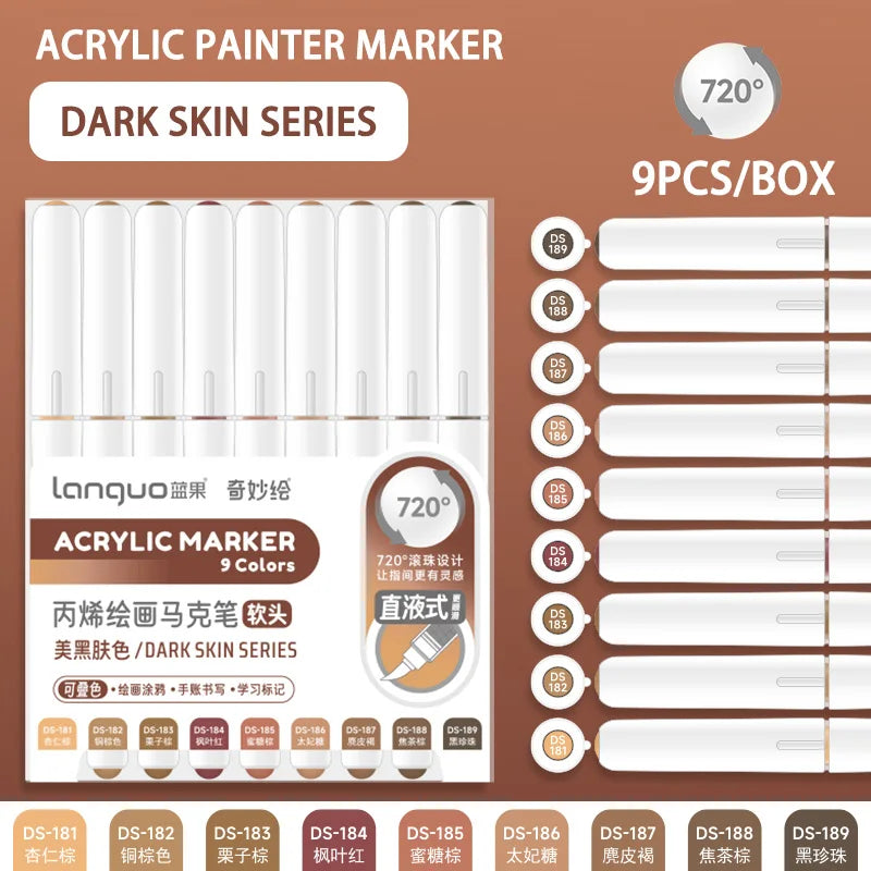 Acrylic Marker Pen Set – 9PCS Soft Brush DIY Paint Art Markers for Students