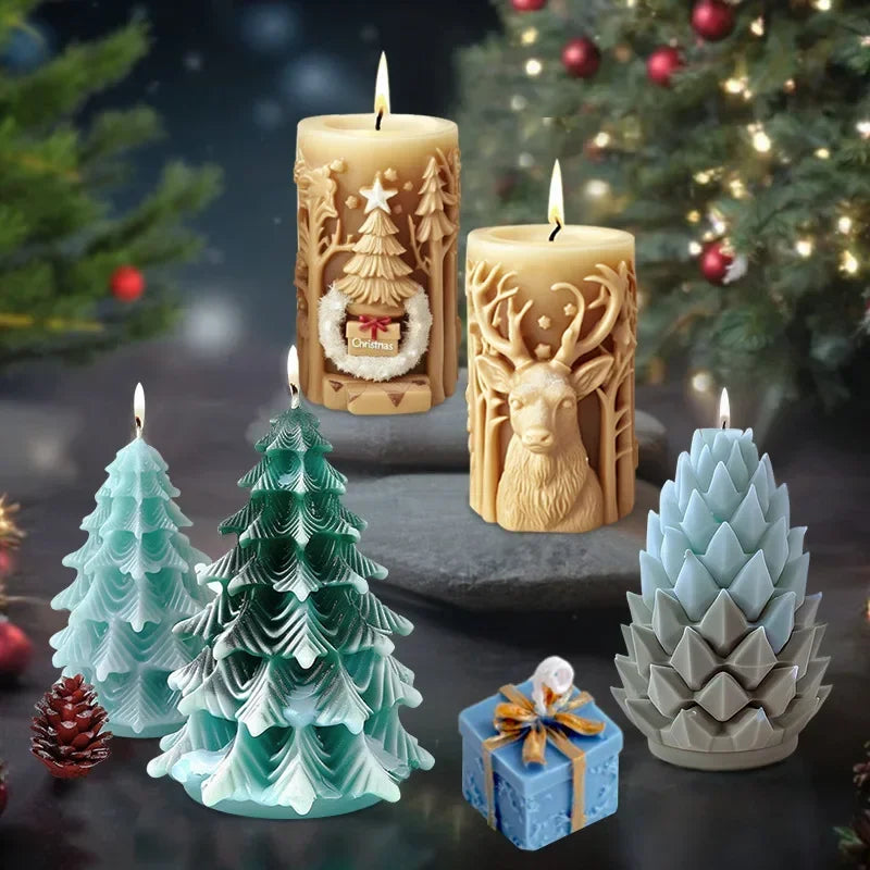 3D Reindeer & Santa Silicone Candle Mold – Christmas Resin Mold