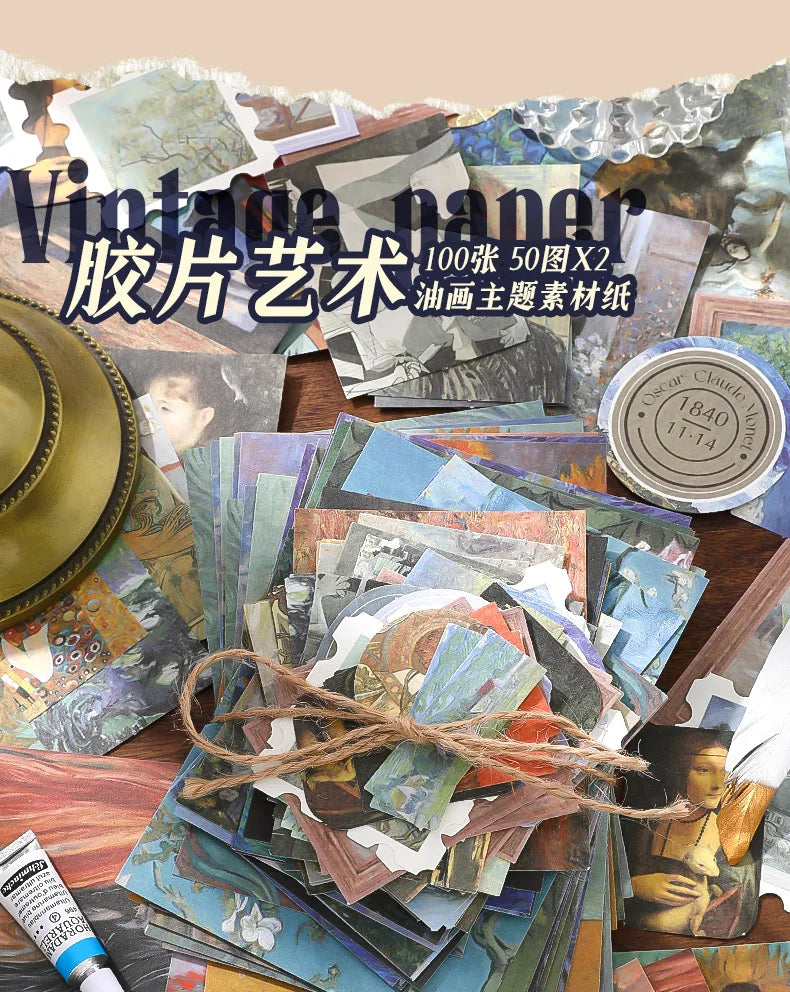 100PCS Retro Scrapbook Paper Set – DIY Collage, Journal & Album Craft Materials