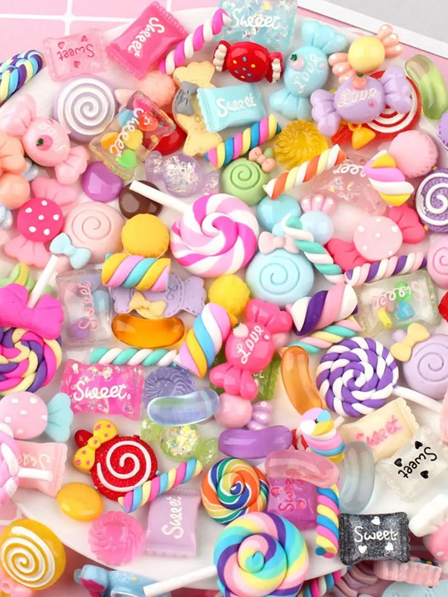 30pcs Candy Resin Slime Charms – Cute Mixed Flatback Sweets for DIY Crafts