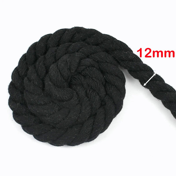 Black Macrame Cord – 2–10M Twisted Cotton Rope (5–20mm) for DIY Crafts & Home Décor