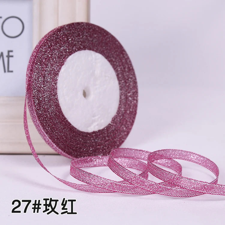 25Y 6mm Glitter Silk Satin Ribbon – Silver/Gold