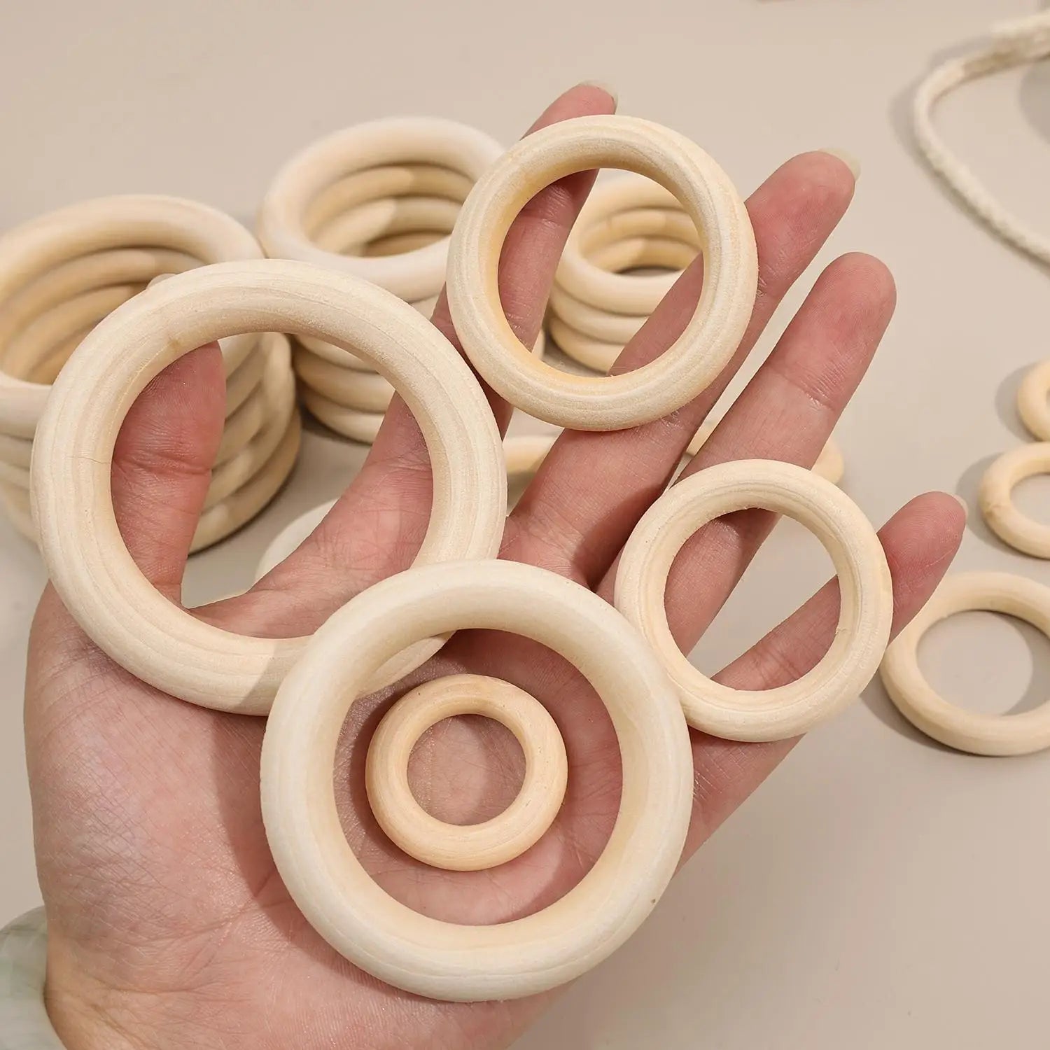 Unfinished Solid Wooden Rings 30–70mm for DIY Crafts