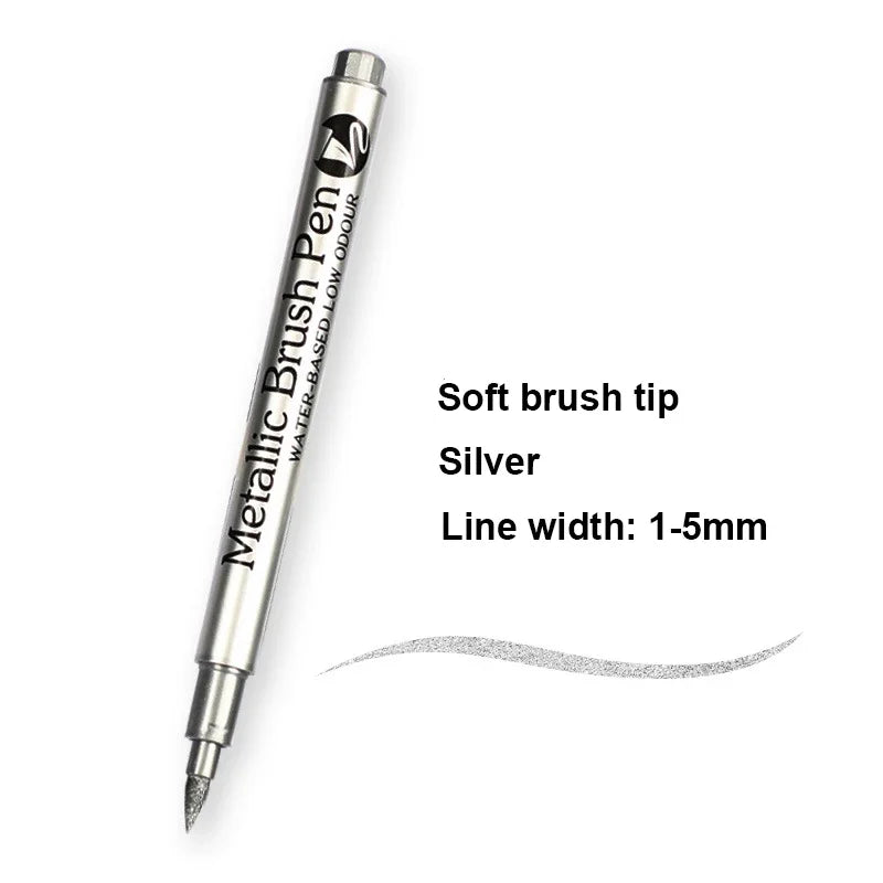2/1Pc Brush Metallic Marker Pens Gold Silver Color Permanent Art Marker For Manga Crafts Scrapbooking School Stationery Supplies