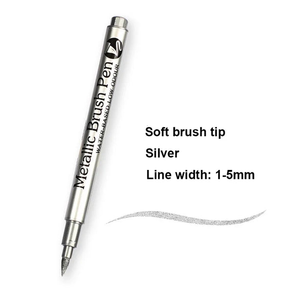 2/1Pc Brush Metallic Marker Pens Gold Silver Color Permanent Art Marker For Manga Crafts Scrapbooking School Stationery Supplies