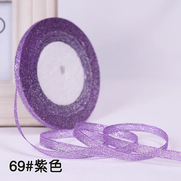 25Y 6mm Glitter Silk Satin Ribbon – Silver/Gold