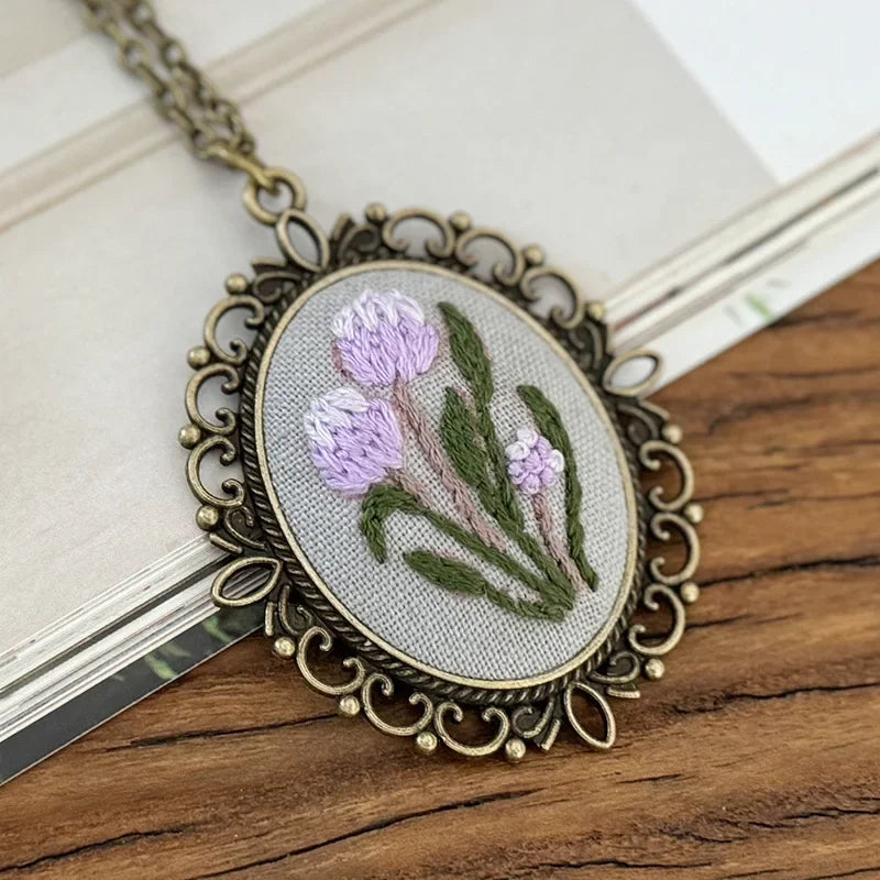 Rose Mini Embroidery Necklace DIY Pendant Kit