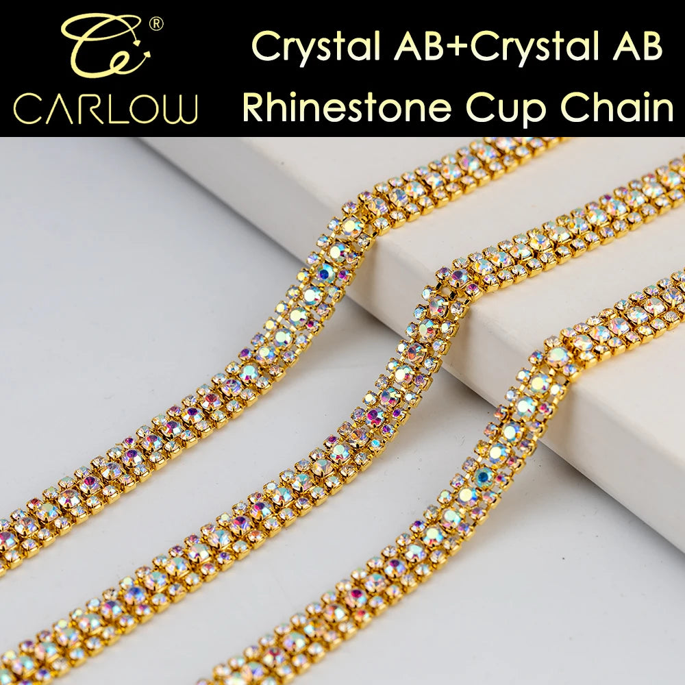 CARLOW AAAAA 3-Row Rhinestone Cup Chain – Gold Base