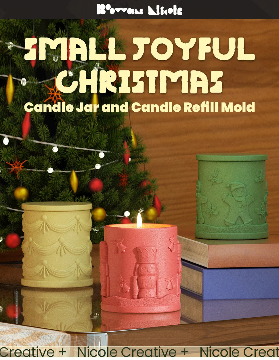 Christmas Candle Jar Silicone Mold – Nicole Christmas Tales Gypsum & Jesmonite Mold