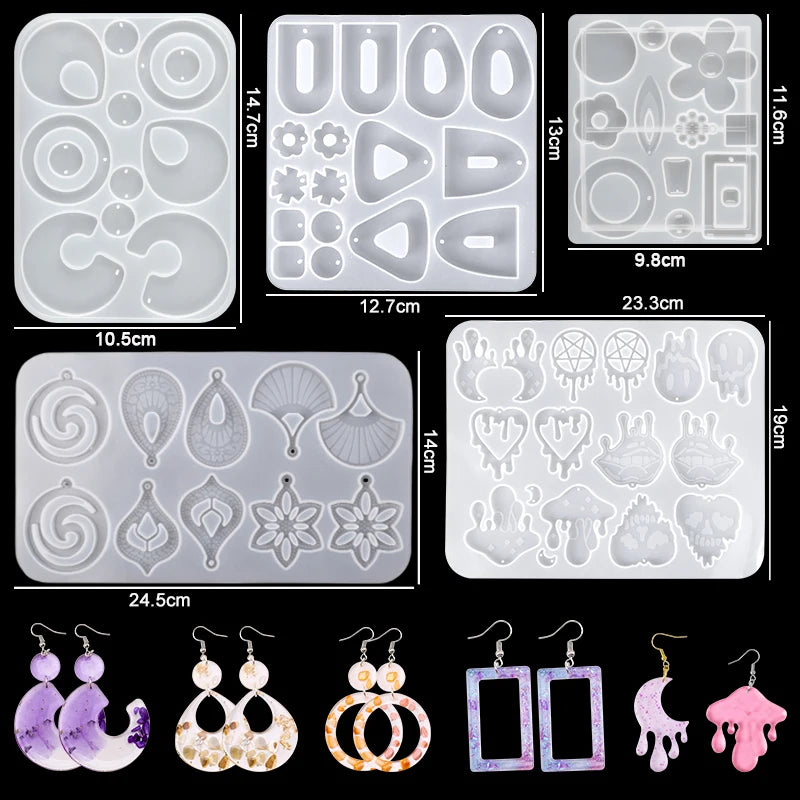 16-Style Epoxy Resin Mold Kit – Silicone Jewelry Casting Set for DIY Earrings