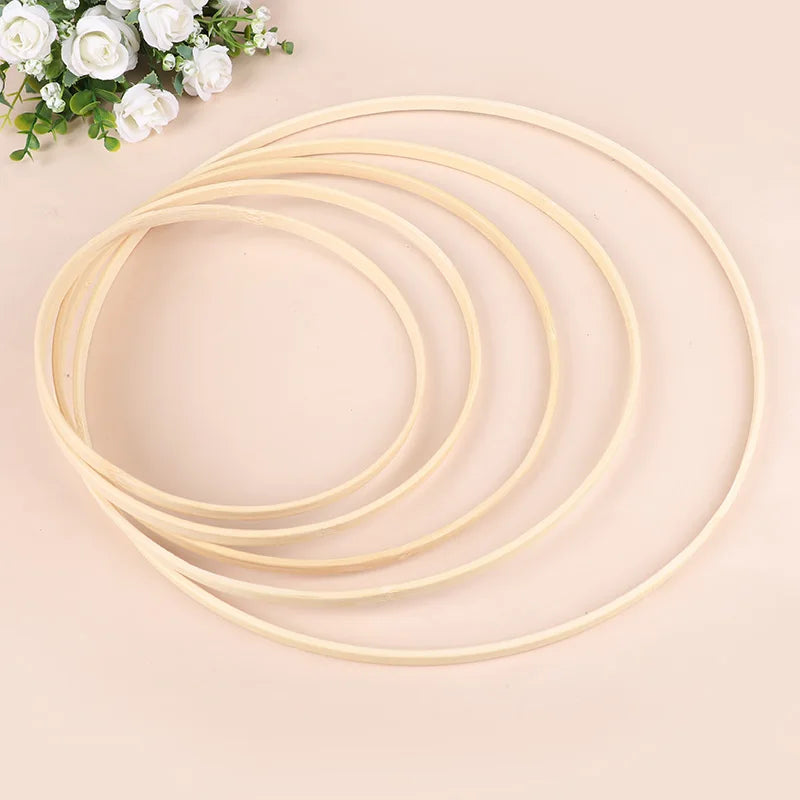 5PCS Wooden Bamboo Hoops – Round Rings for DIY Crafts & Home Décor