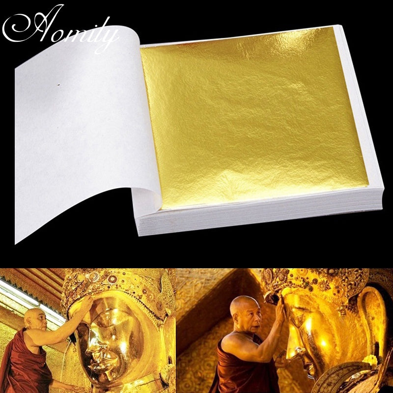 Aomily 100 Sheets 9x9cm Gold Leaf – Gilding for Crafts & Furniture