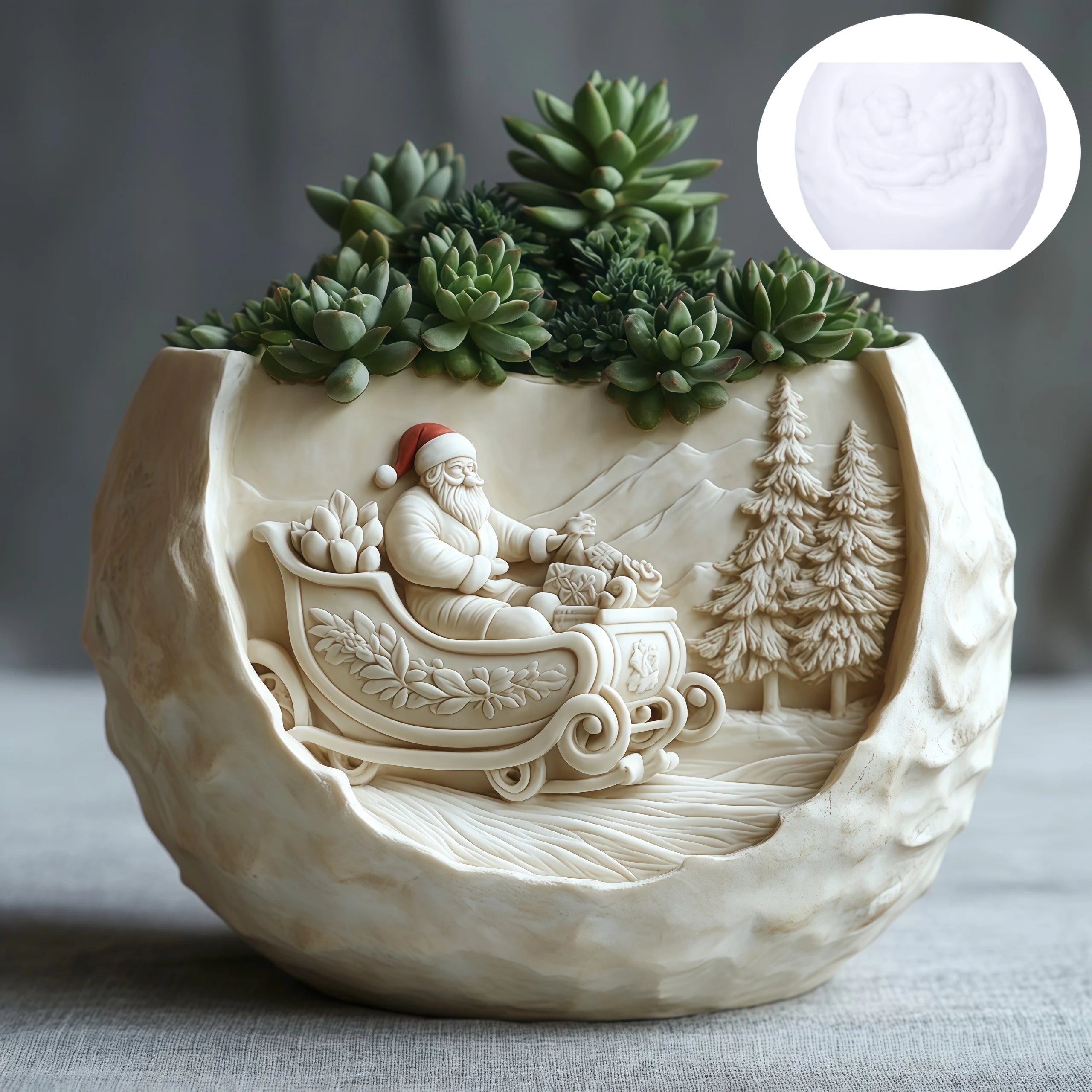 Cedar Sled Santa 3D Silicone Mold – Candle, Resin, & Succulent Pot DIY