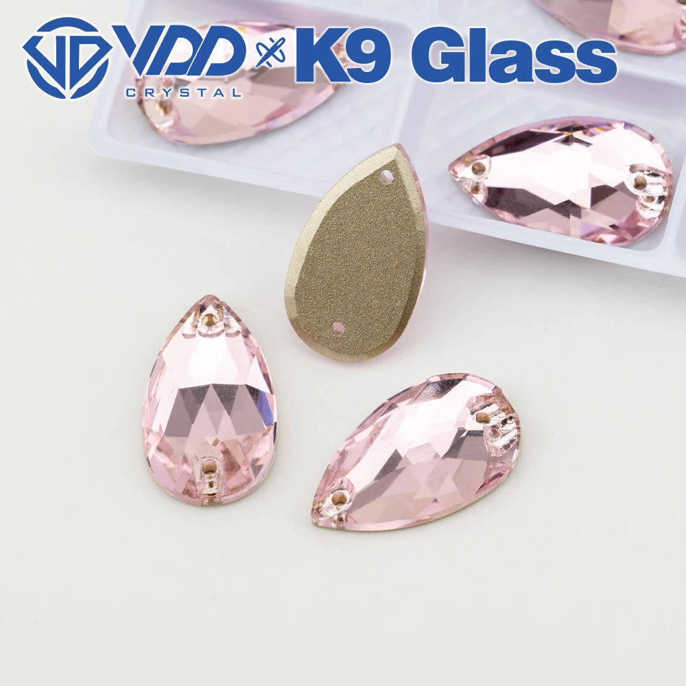 VDD Pear-Shaped K9 Glass Sew-On Rhinestones – Multicolor Crystal Stones
