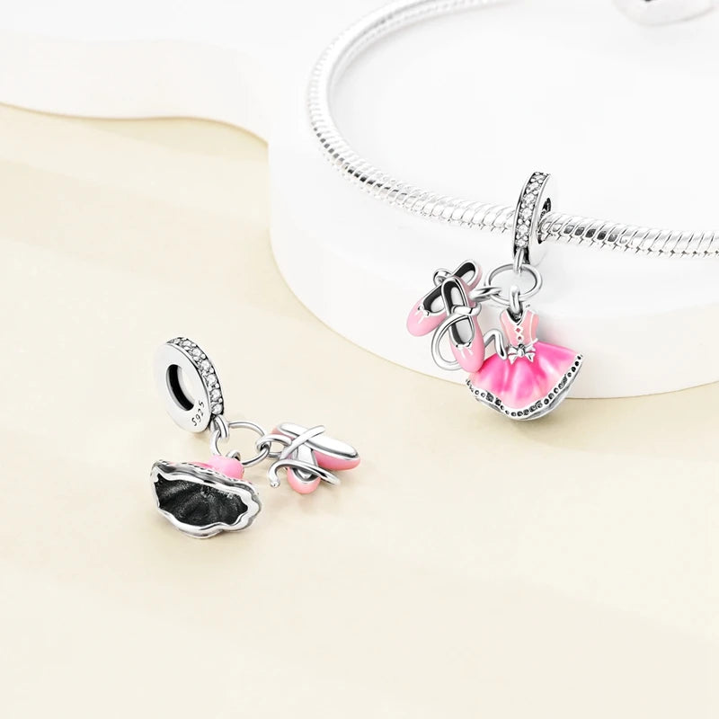 925 Sterling Silver Pink Ballet Girl Pendant – DIY Jewelry Charm for Bracelet & Necklace