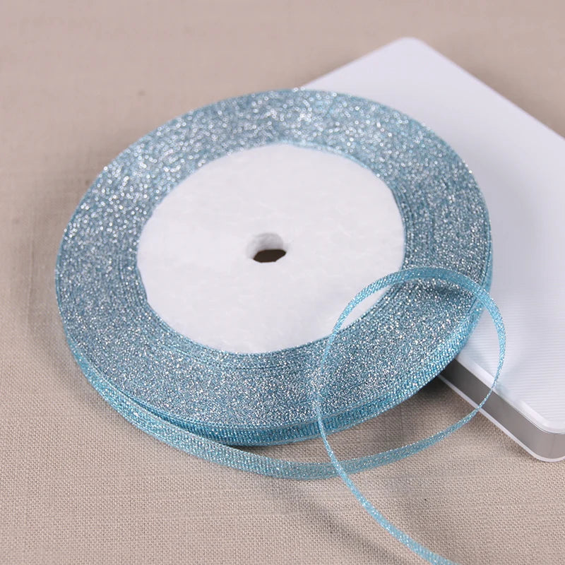 25Y 6mm Glitter Silk Satin Ribbon – Silver/Gold