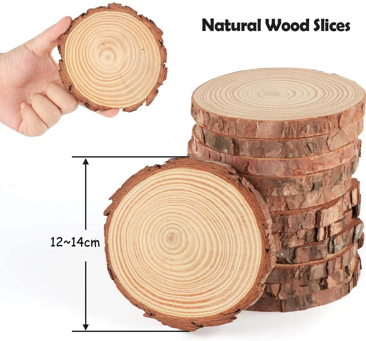 Natural Pine Wood Slices with Bark – 3–16CM Unfinished Round Log Discs (1–10pcs)