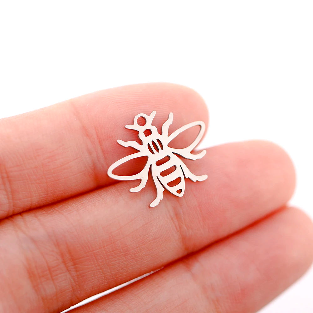 Mixed Animal Charms Set – Stainless Steel Bee, Butterfly, Owl & Heart Pendants (5PCS)