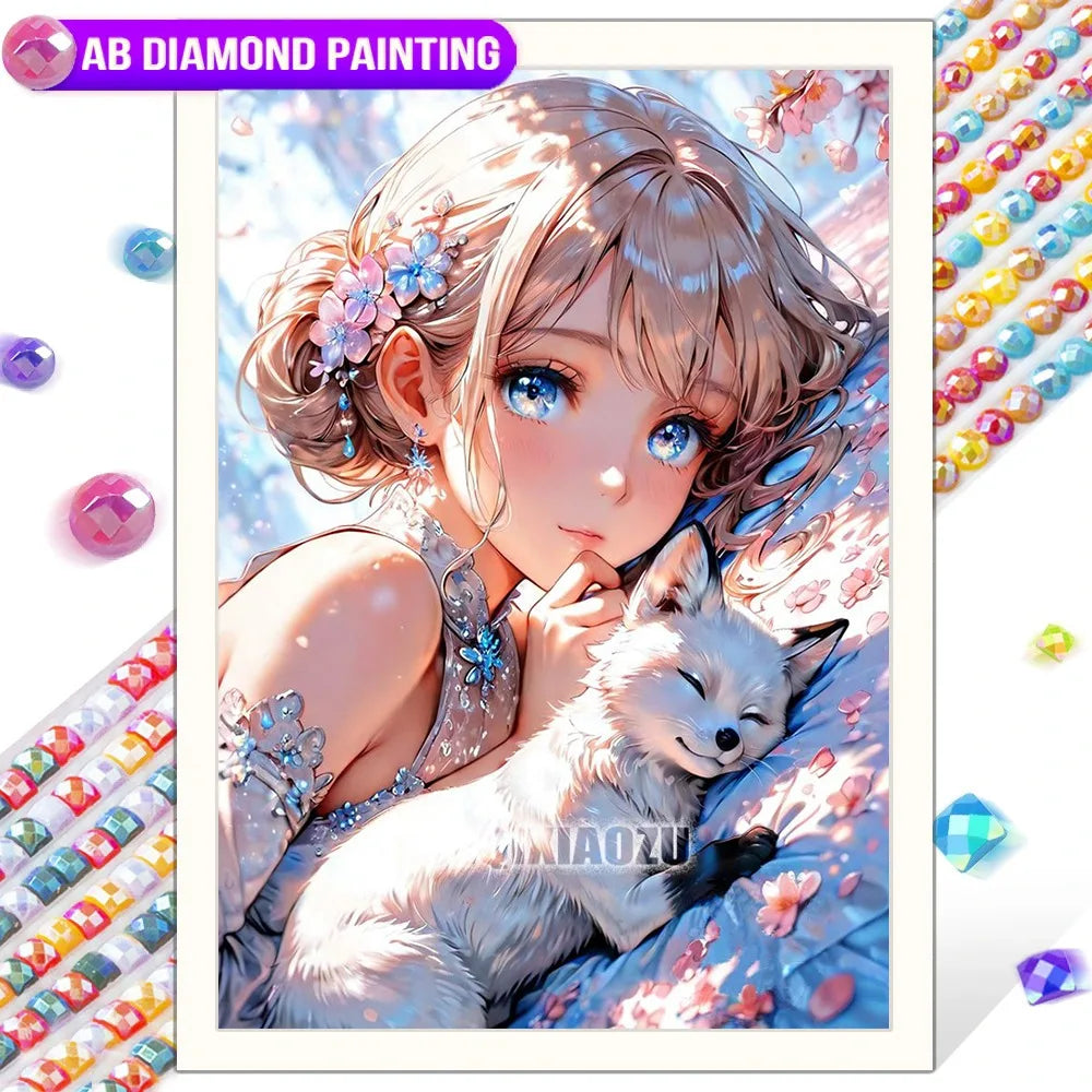 Anime Girl Diamond Painting Kit – AB Rhinestone Mosaic Embroidery Art DIY Craft