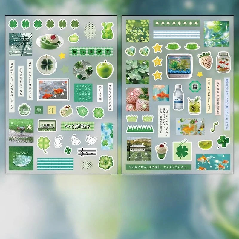 Retro Japanese Cartoon Stickers – 2-Sheet Lucky Clover Anime Kawaii Set