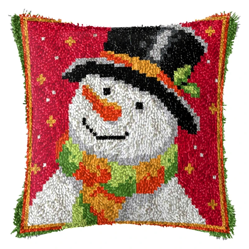 Snowman & Elk Latch Hook Kit – DIY Crochet Rug & Cushion Embroidery Set