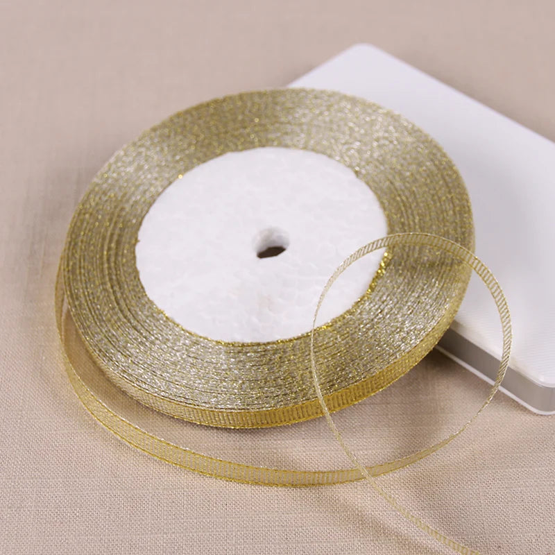 25Y 6mm Glitter Silk Satin Ribbon – Silver/Gold