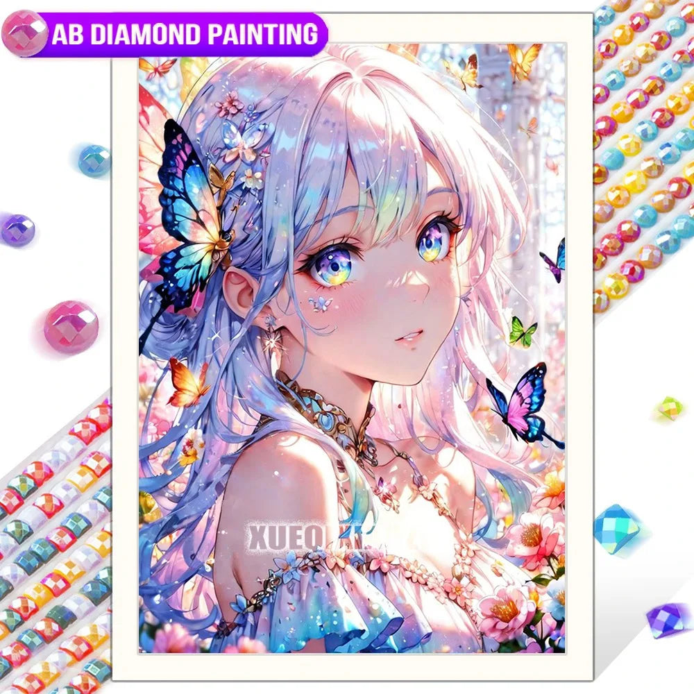 Anime Girl Diamond Painting Kit – AB Rhinestone Mosaic Embroidery Art DIY Craft