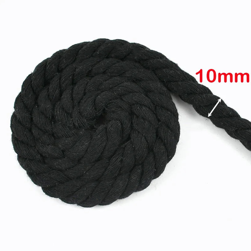 Black Macrame Cord – 2–10M Twisted Cotton Rope (5–20mm) for DIY Crafts & Home Décor