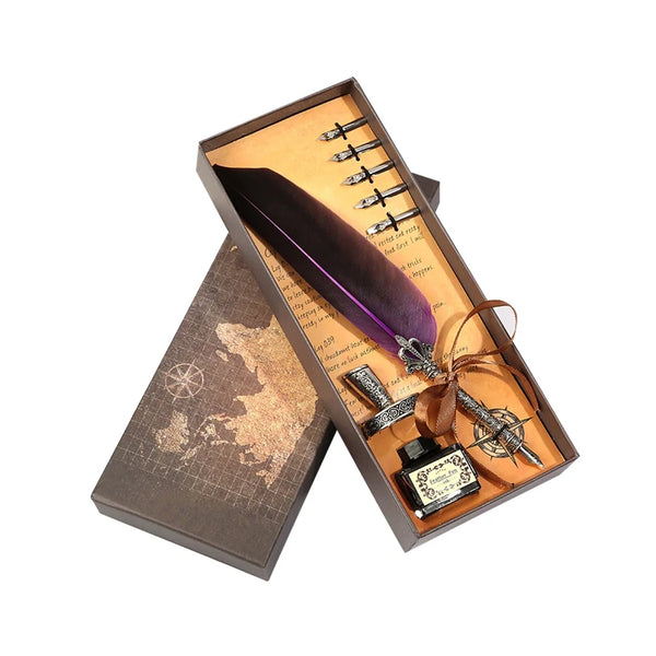 Retro Feather Pen Writing Ink Set