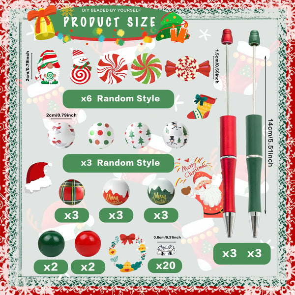 Christmas DIY Bead Pens Kit – 6PCS Snowman & Candy Themed Craft Supplies