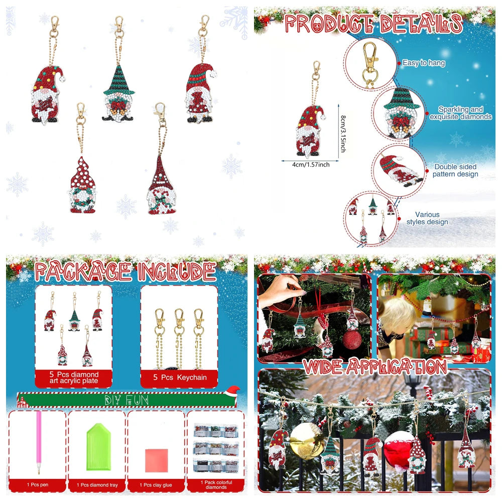 DIY Diamond Art Keychain Set – 5PCS Acrylic Christmas Ornaments for Holiday Décor