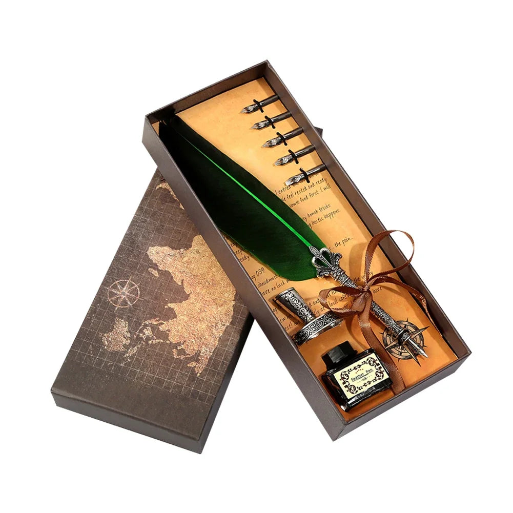 Retro Feather Pen Writing Ink Set