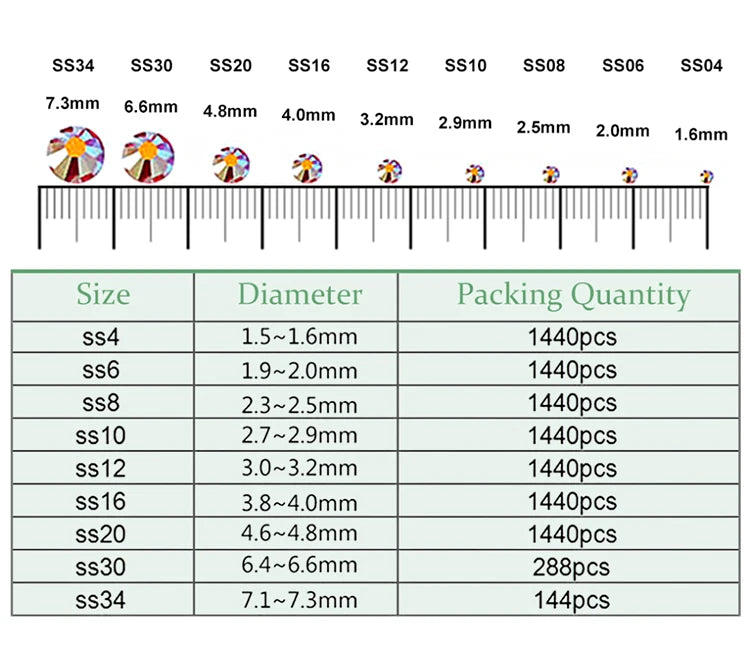 YHB Cold-Fix Crystal Rhinestones – 101–133 PCS for DIY Crafts