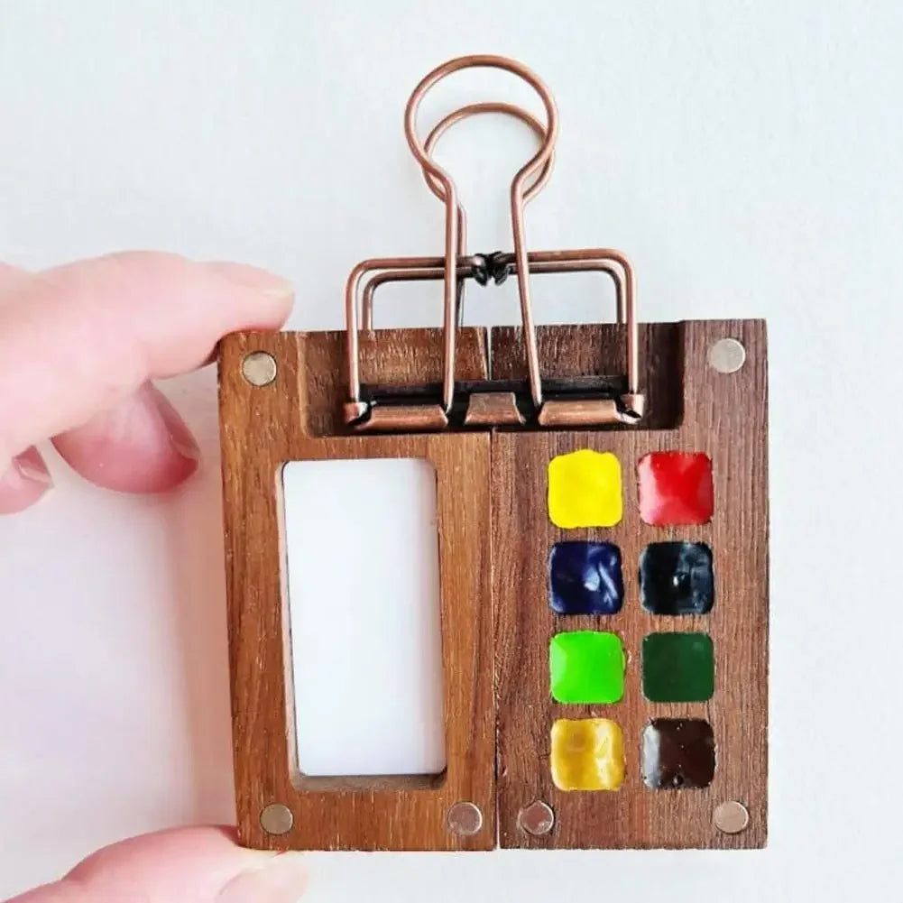 Mini Walnut Wood Watercolor Palette – 15 Grid