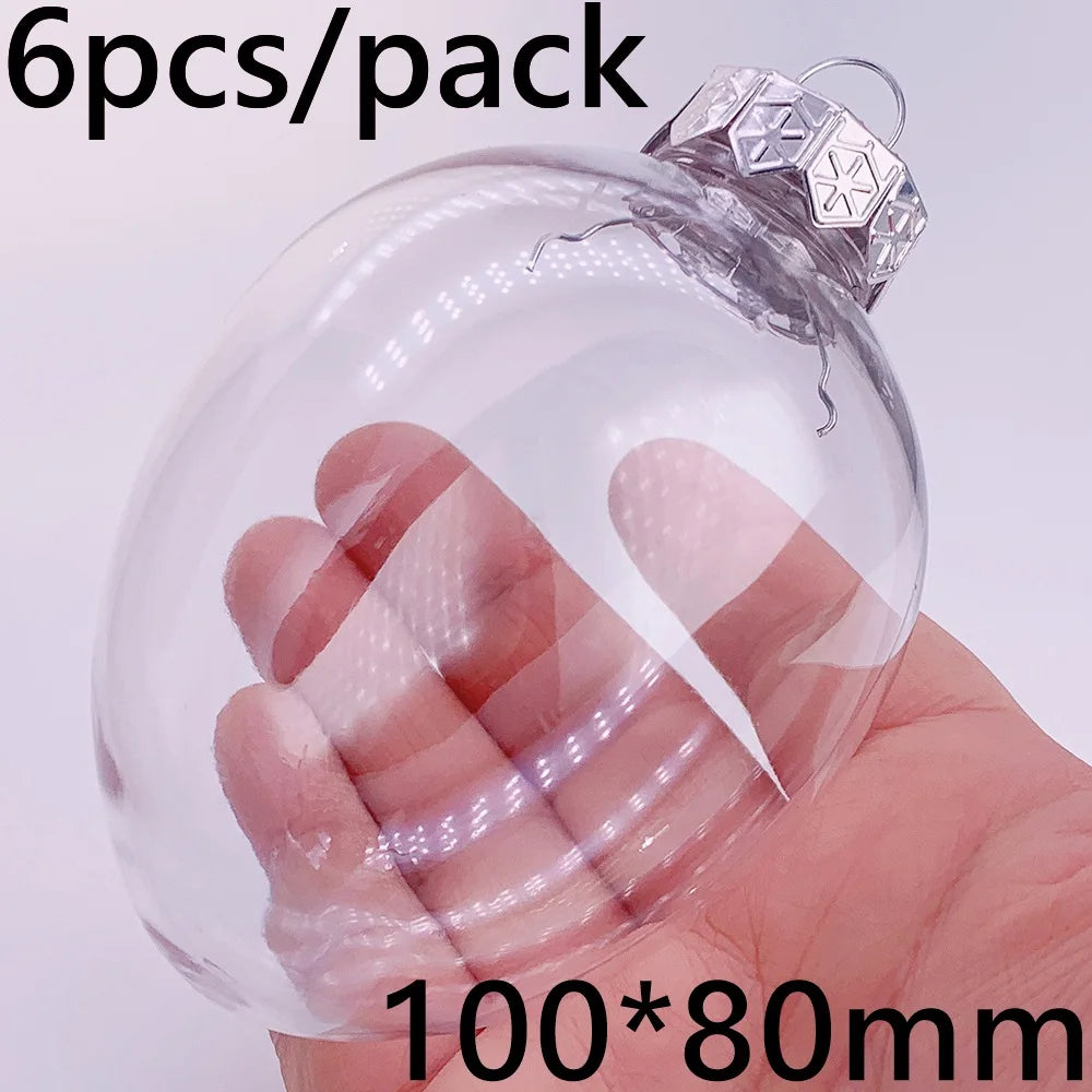 6pcs Transparent Shatterproof Christmas Baubles – 80mm Plastic Ornaments